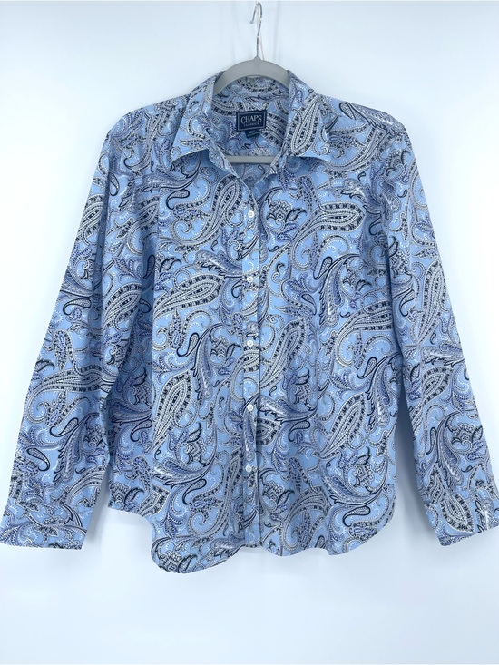 Chaps Tops - Women’s Chaps Blue Navy Cream Paisley Button-Up Shirt XL